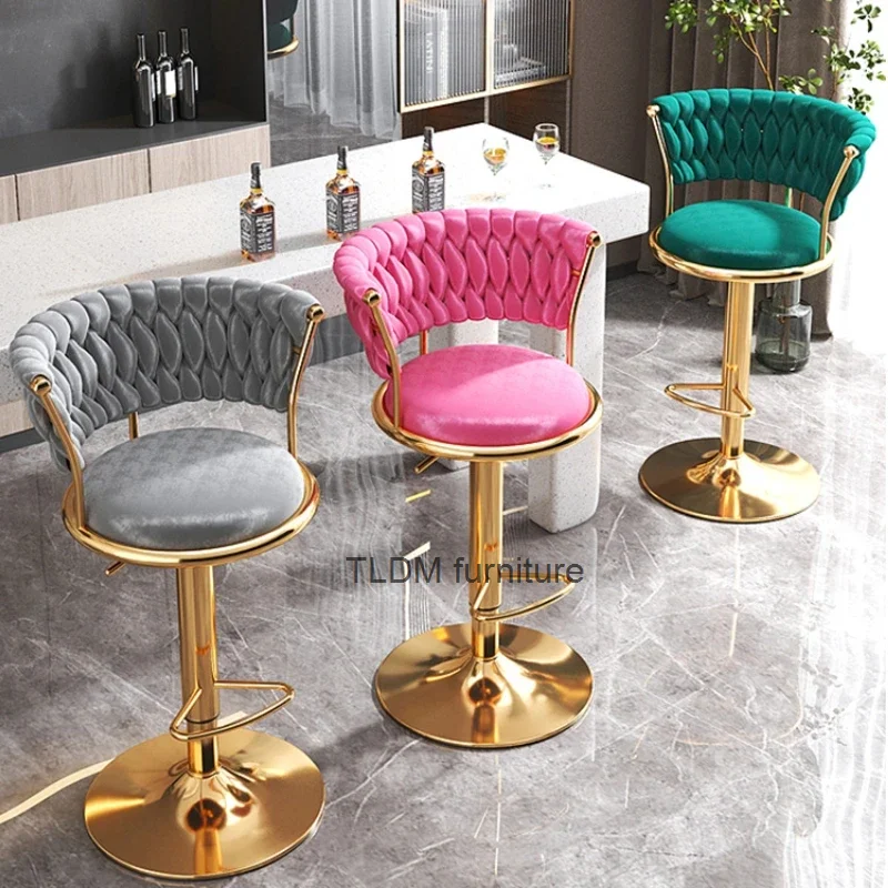 

Luxury Bar Stool Light Lift Bar Chair Velours Backrest Chair Household Kitchen High Stool Commercial Coffee Shop Cashier Chair