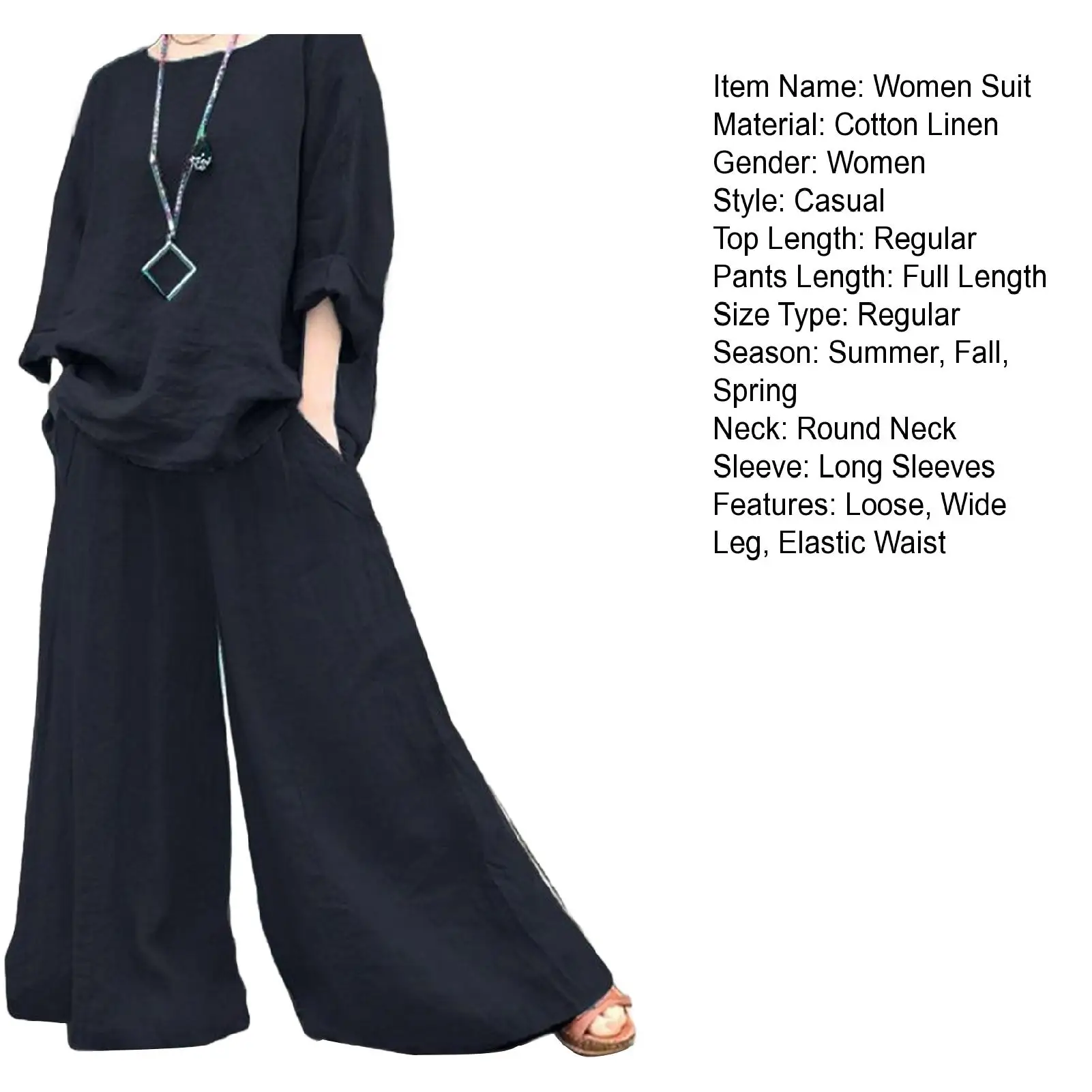 Conjunto de pantalones de lino y algodón para mujer, traje elegante, camisa de manga larga, pantalones de pierna ancha, informal, primavera, verano