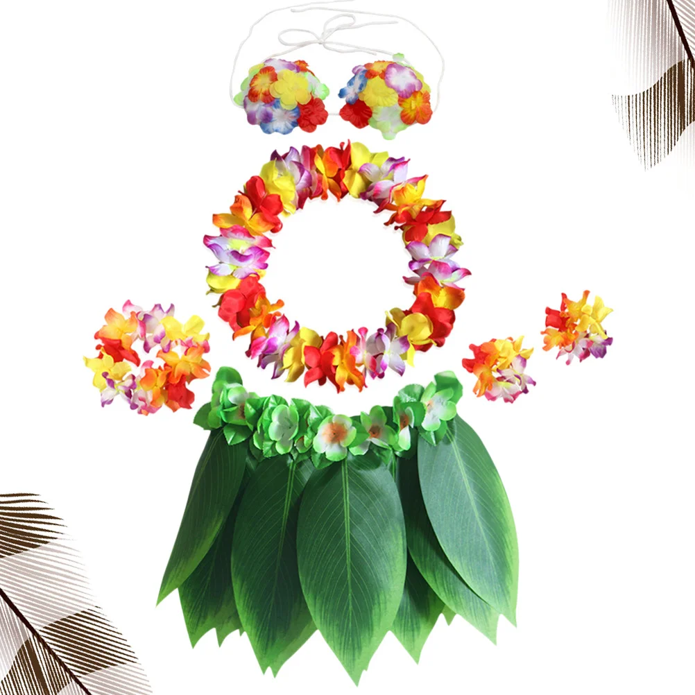 

6Pcs Hawaiian Set Realistic Fabric Leaves Accessories for Luau Party Beach Theme Festivals Photography Hawaiian Garland