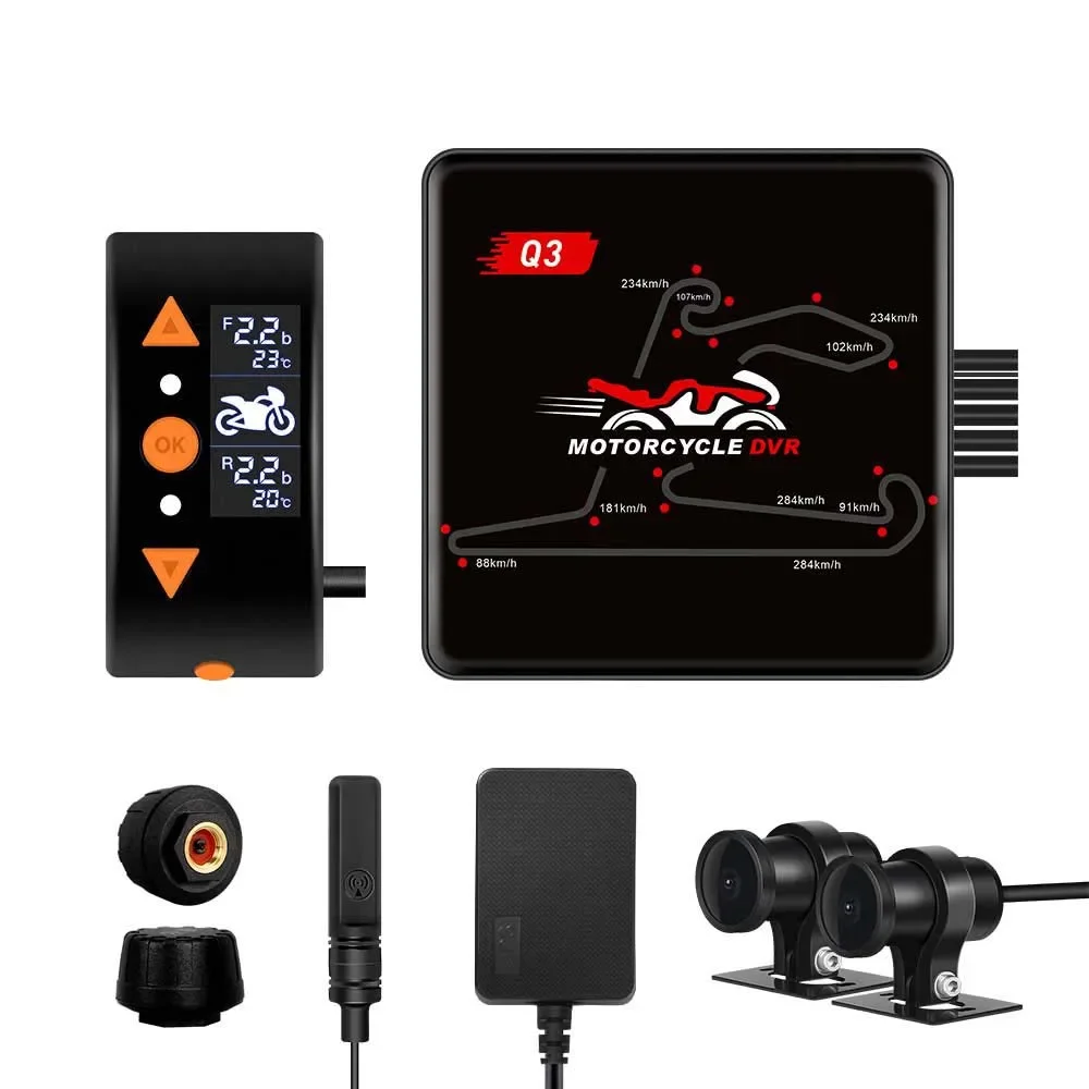 

Q3 Motorcycle Camera OLED Display Wired Controller ,TPMS,GPS,Parking Recording Motorcycle dash cam Dual night vision