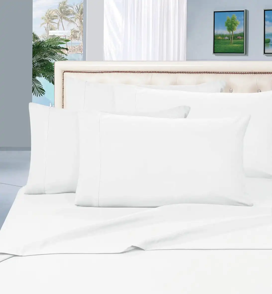 

6 Piece Pillowcases King White Solid 1500 Thread Count