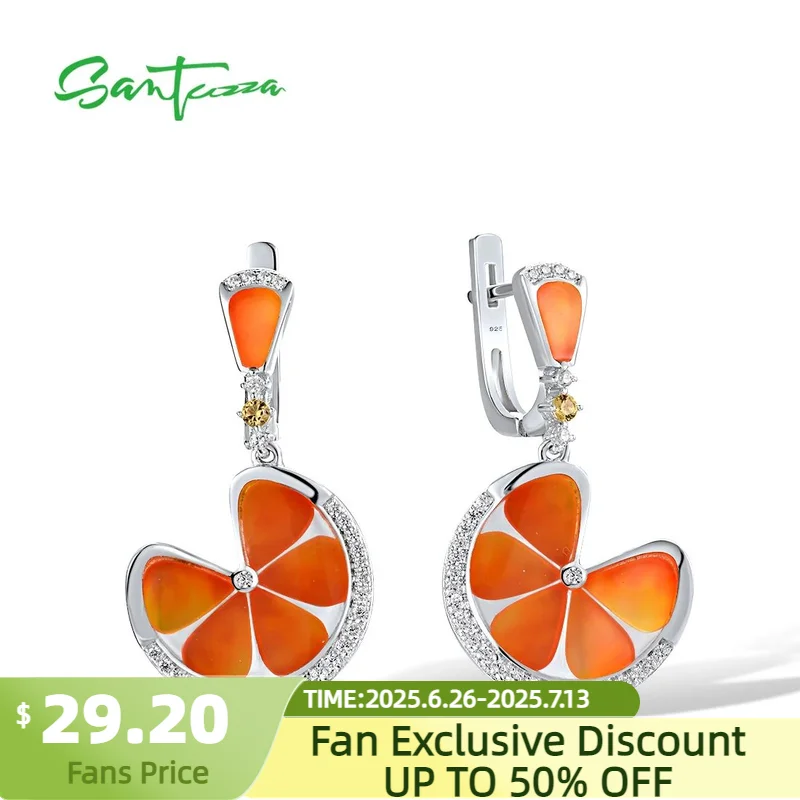 

SANTUZZA Pure 925 Sterling Silver Earrings For Women Sparkling Orange Enamel Leaf Attractive Party Wedding Gifts Fine Jewelry