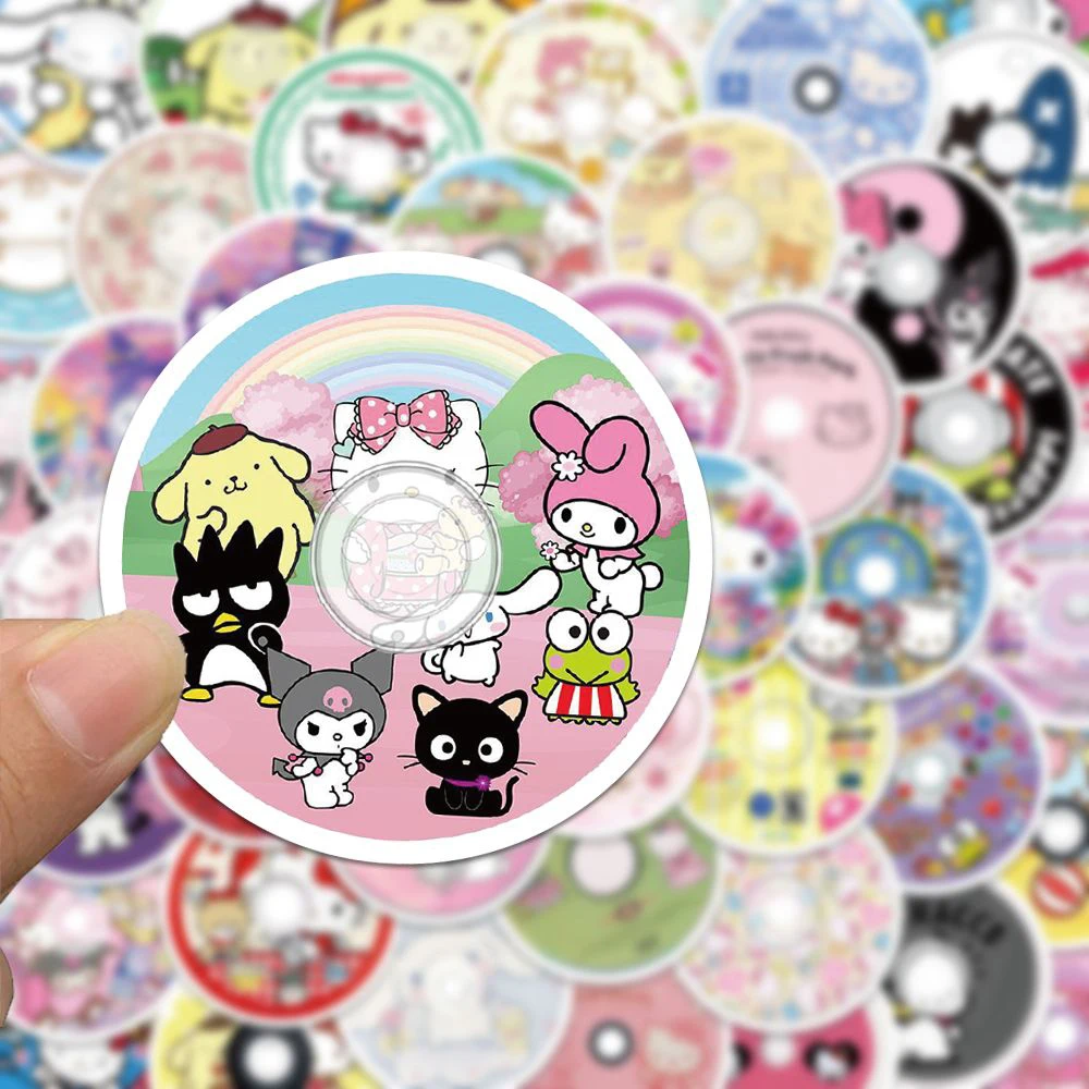 

10/30/50pcs Cartoon Sanrio Record CD Music Stickers Funny Creative Sticker DIY Laptop Phone Suitcase Cute Kuromi Melody Decals