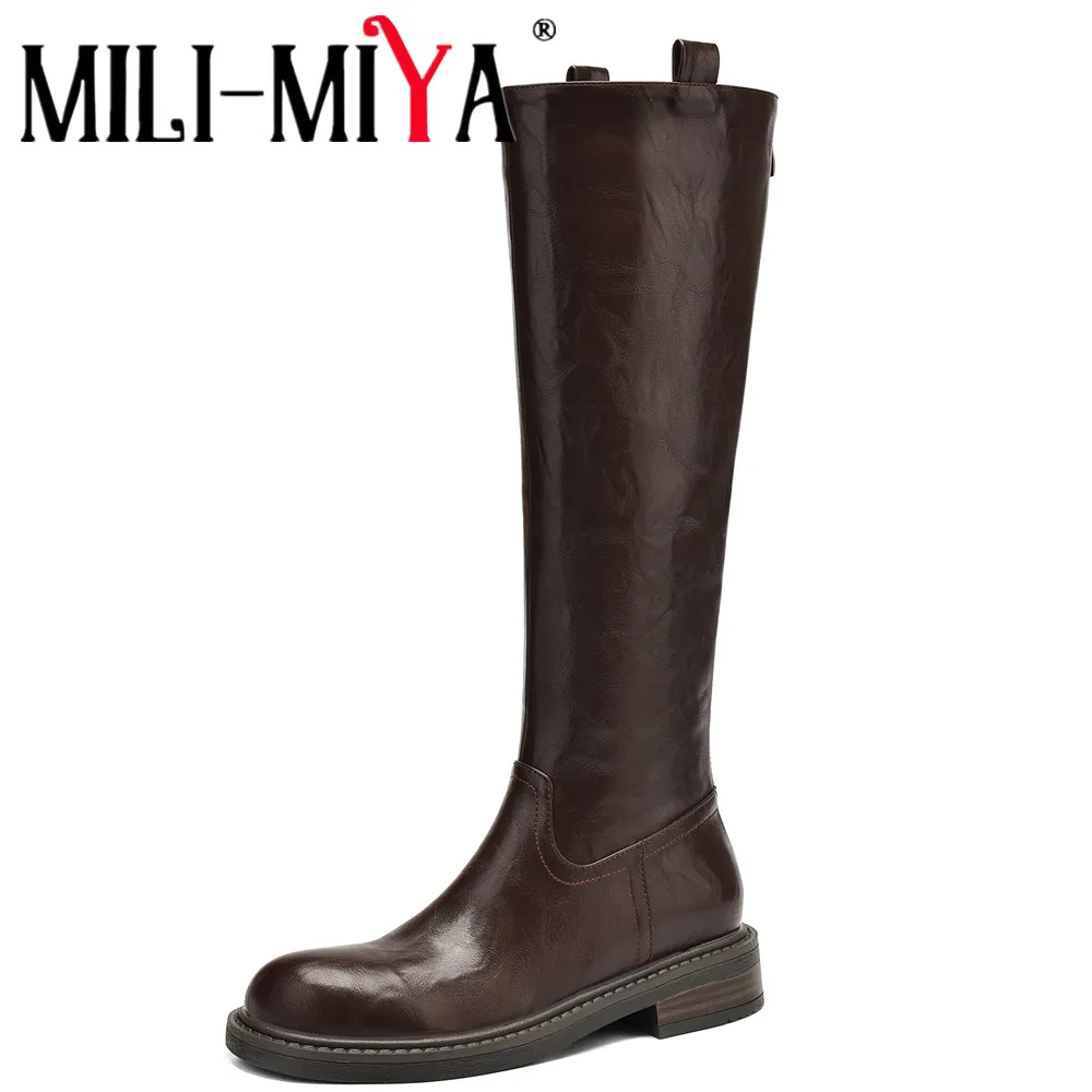 

MILI-MIYA Women's Soft Microfiber Knee-High Boots With Round Toe Short Chunky Heel And Non-Slip Sole Plus Size 34-43 Handmade