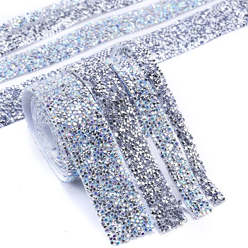 1 Yard 10/15/20/30mm Glitter Self-adhesive Rhinestone Chain Tape Trim Resin Crystal Decoration DIY Belt Shoes Applique Craft