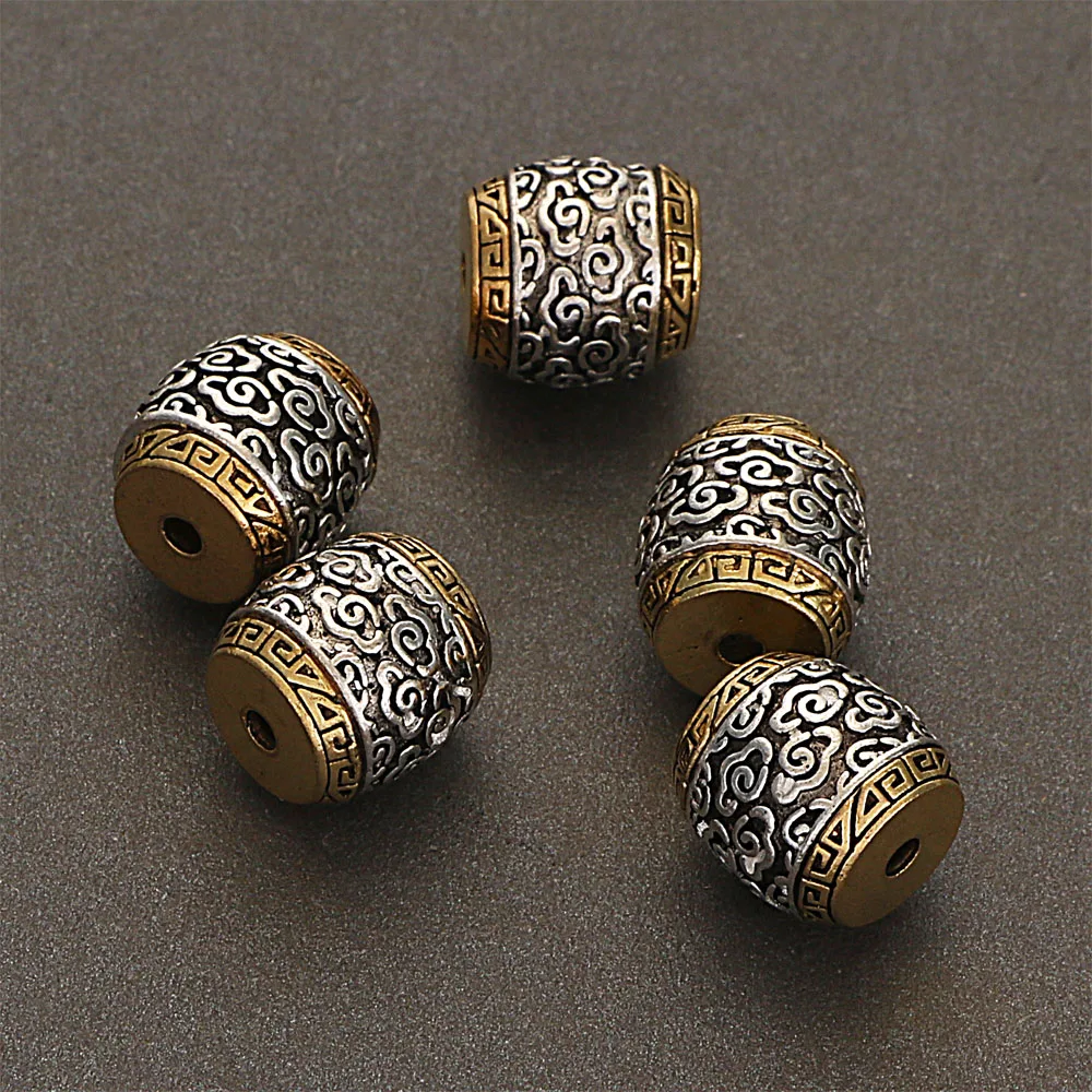 5Pcs 12MM Antique Golden Silver Plated Color Cast Metal With Clouds Barrel Spacers Beads For Diy Jewelry Making Accessories