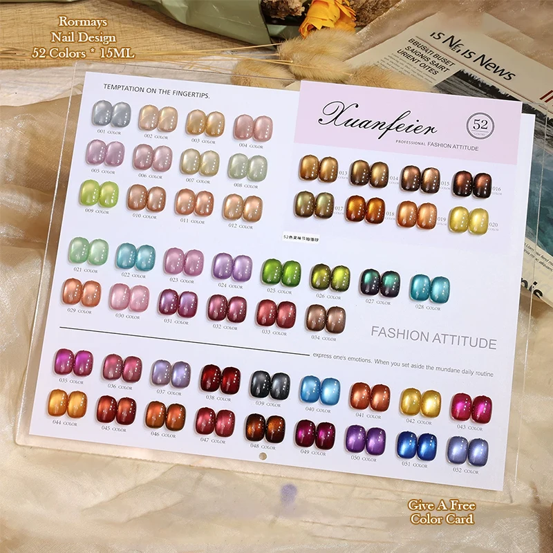 Glass Bead Cat Eye Gel Nail Polish 52 Magnetic Fruity Beat Colors Soak Off UV LED Curable Nail Art Gel for Salon & Home DIY