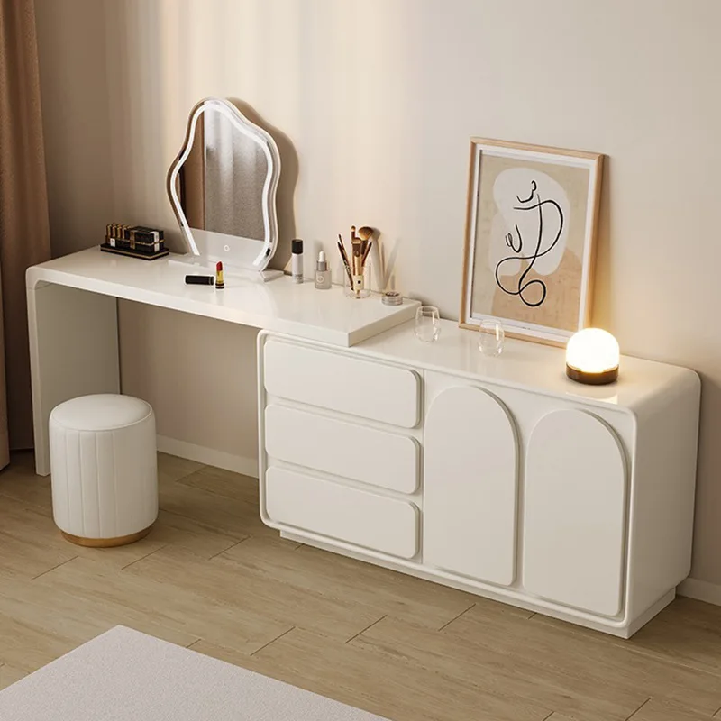 DSA light luxury cream bucket cabinet integrated dresser solid wood makeup table bedroom bay window makeup mirror dressing