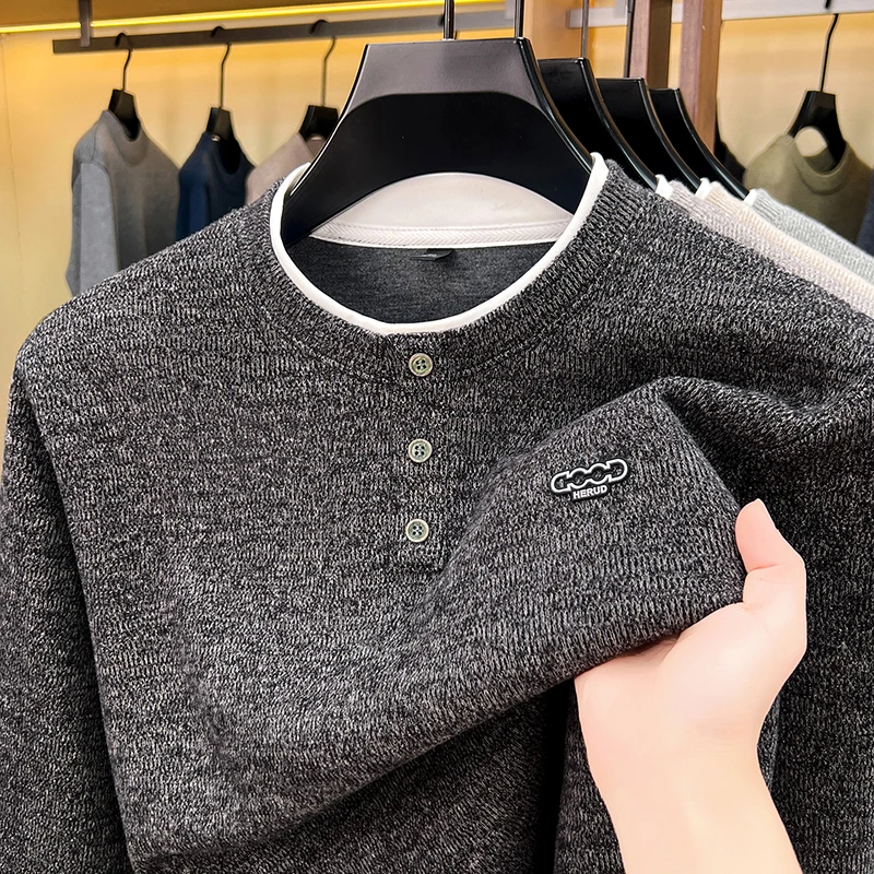 Exquisiter bestickter Herren-Langarm-Pullover, Luxusmarke, Herbst, Baumwolle, Rundhals-Pullover, Strickware, modische Freizeitkleidung für Herren – Detail 7