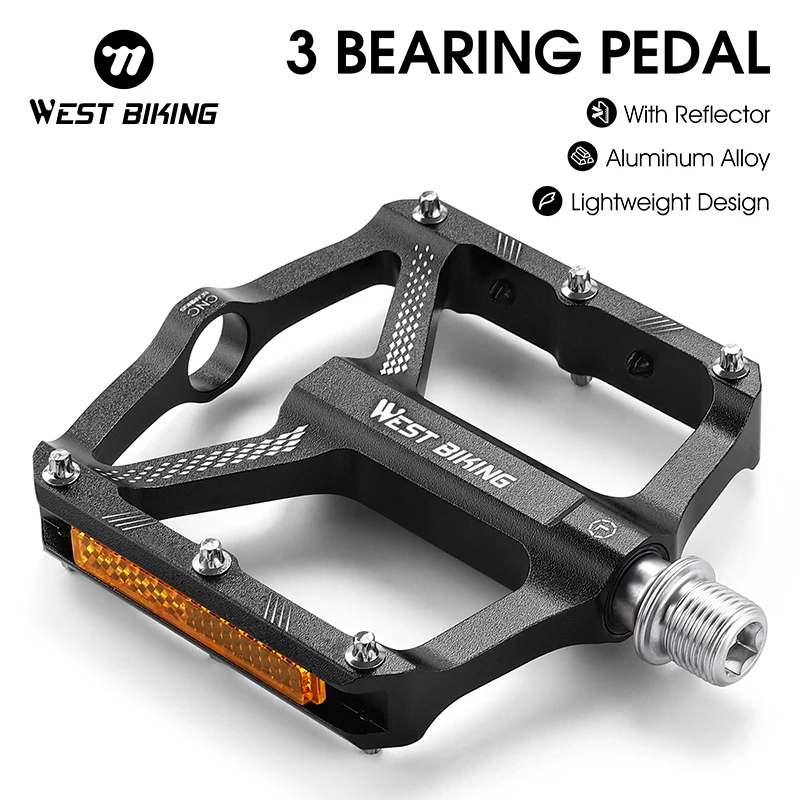 WEST BIKING Bicycle Pedals Ultralight Aluminium Alloy Anti-Slip Cycling Pedal Cycling Sealed Bearing Reflective Bike Pedals