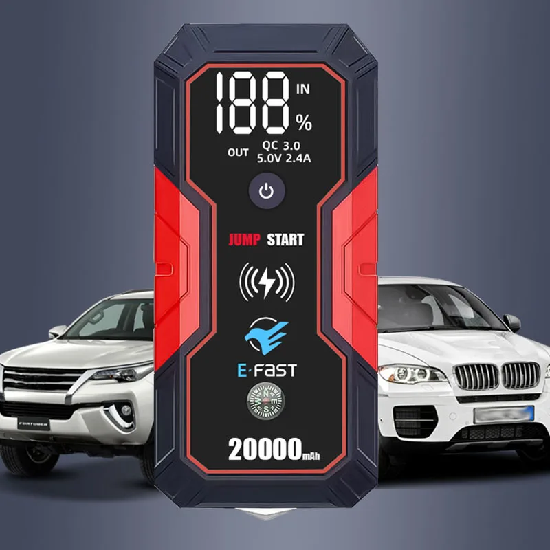 

20000mAh Battery Boost Start Charger Emergency Car Jump Starter Power Bank 800A 12V Car Starter Device Phone Wireless Charging