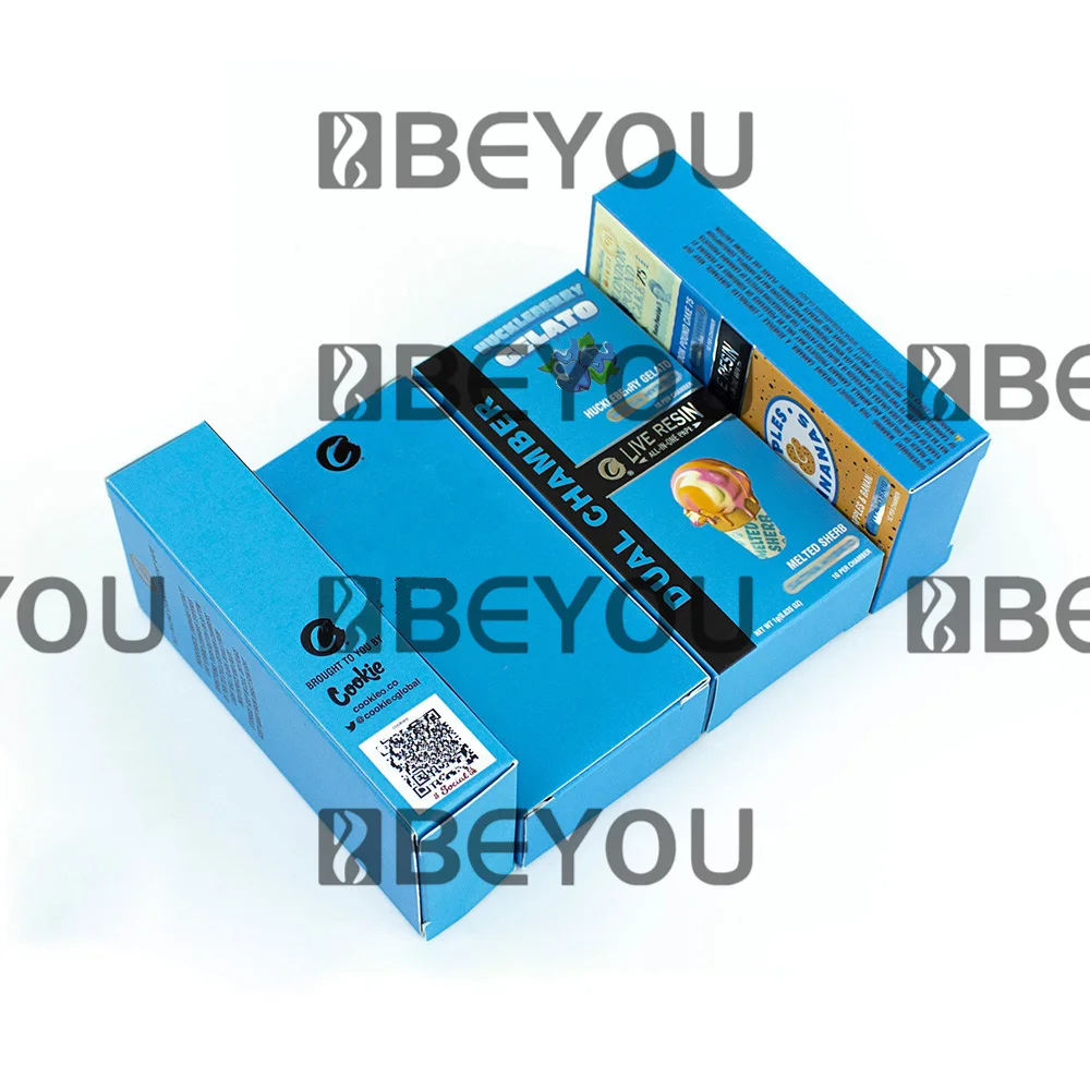 Dual Empty Cartridge Storage Paper Box Foldable Packaging Laser Sticker Big Dispaly Cardboard Blue Yellow Container Custom Cooki