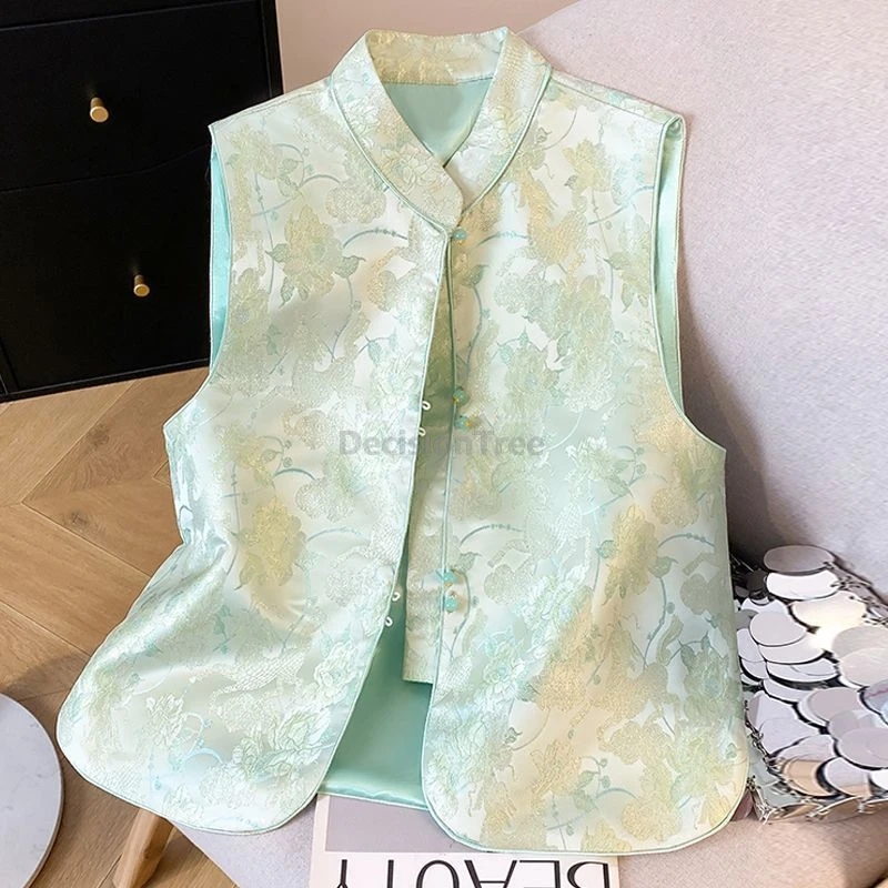 

2025 chinese characteristic vintage jacquard vest elegant stand collar disc buckle women's singlet temperament versatile vest