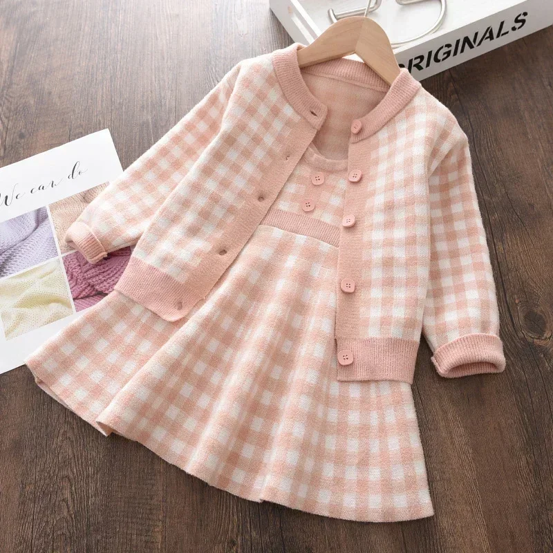 Melario-conjunto de ropa para niñas pequeñas, trajes de princesa dulce, suéter de punto de manga larga, vestido estampado, otoño e invierno, 2 uds.