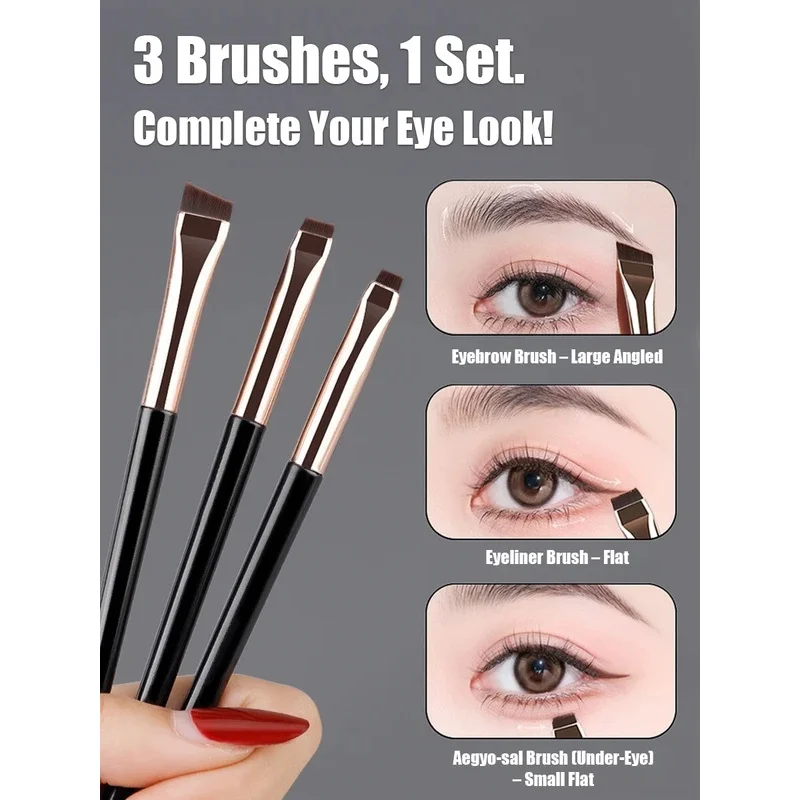 1-4Set Angled Eyeliner Brush Flat Sickle Brush Slant Eyebrow Brush Precision Brow & Underlash Makeup Tool Kit For Beginners