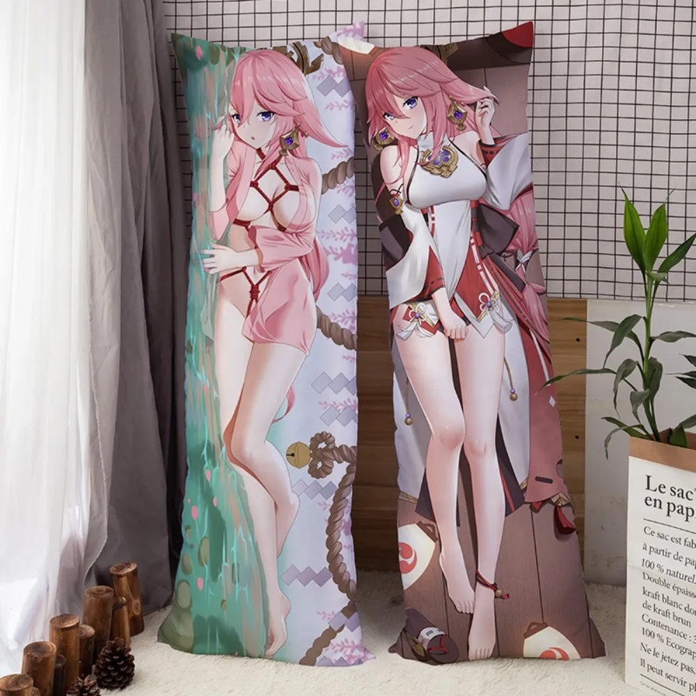 Genshion-コスプレ効果のあるクッションカバー,両面プリントのロングピローカバー,カワイイガール,150x50 cm