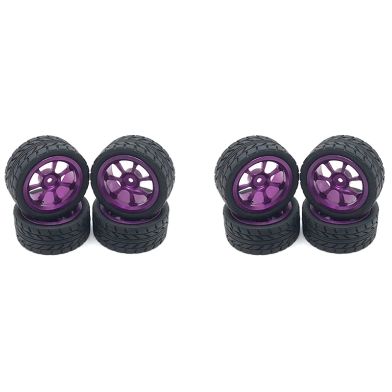 

2Set 65Mm Metal Wheel Rim + High Grip Rubber Tires Tyres For Wltoys 144001 A959 A959-B 124019 124018 RC Car Parts,Purple