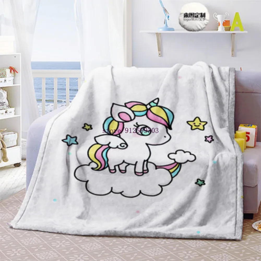 Cute Unicorn Baby Anime Customized Blanket Plush Velvet Warm Decoration Bed Home Throw Sofa Blankets Unisex Children Boys Gifts