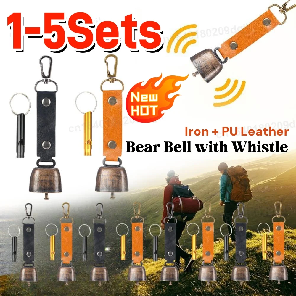1-5X Bärenglocke mit Pfeife, laute Bärenglocke, Outdoor-Notfallausrüstung mit Magnetschalldämpfer für Camping, Überleben, Wandern, Klettern