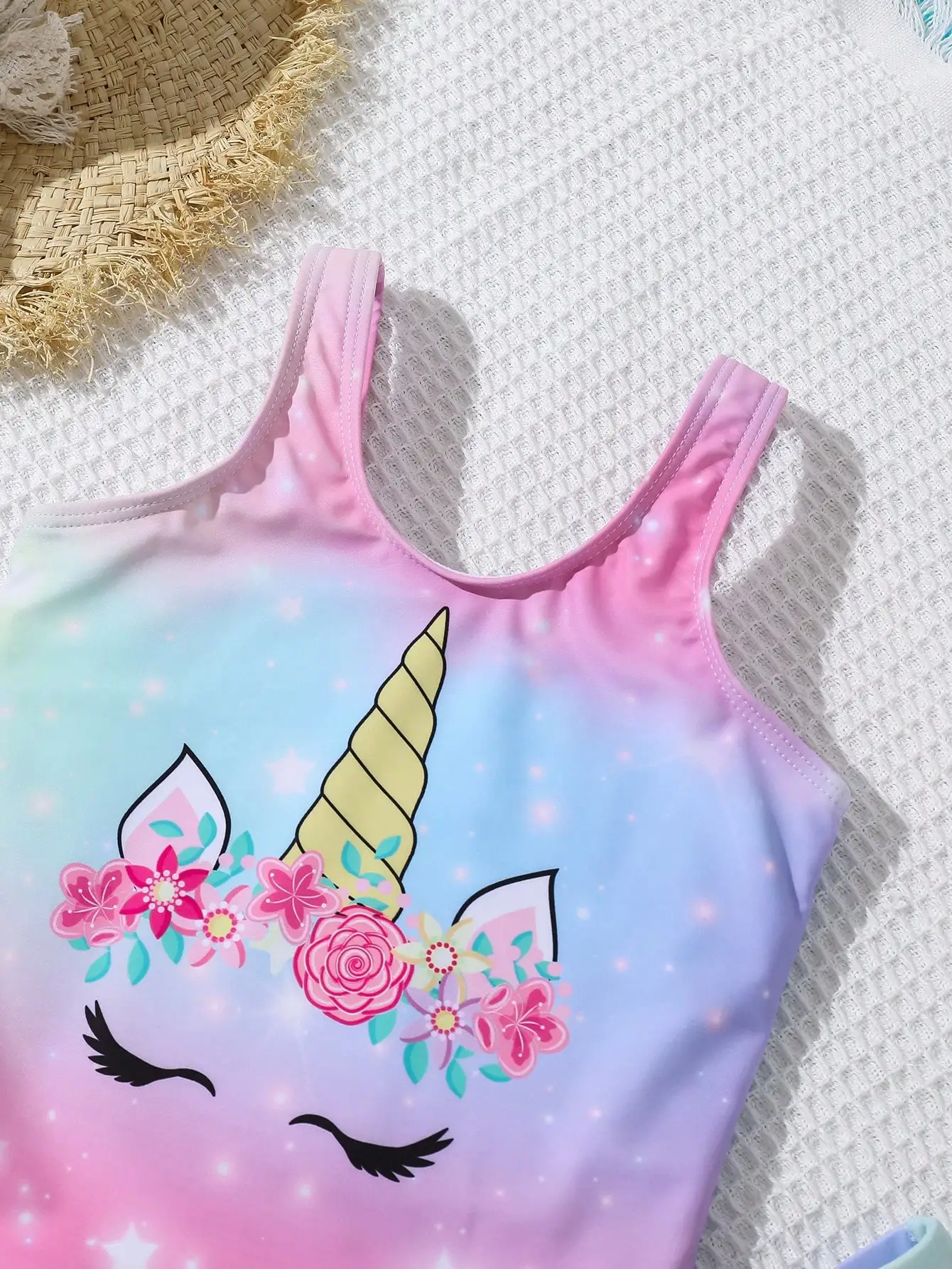 

Unicorn Print One-Piece Swimsuit With Skirt Cover Up For Women