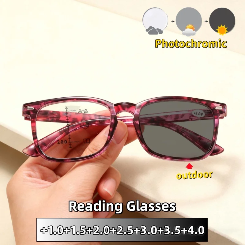 

Photochromic Multifocal Presbyopia Glasses Blue Light Blocking Eye Protecting Printed Personality Eyeglasses +1.0 To +4.0