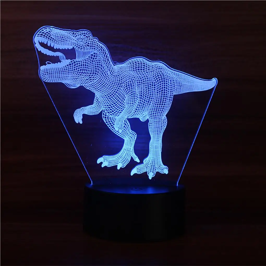 Dinozor başucu lambası 3D Hologram Illusion gece işık uzaktan kumanda ile taşınabilir sensör ışıkları dayanıklı masa lambası