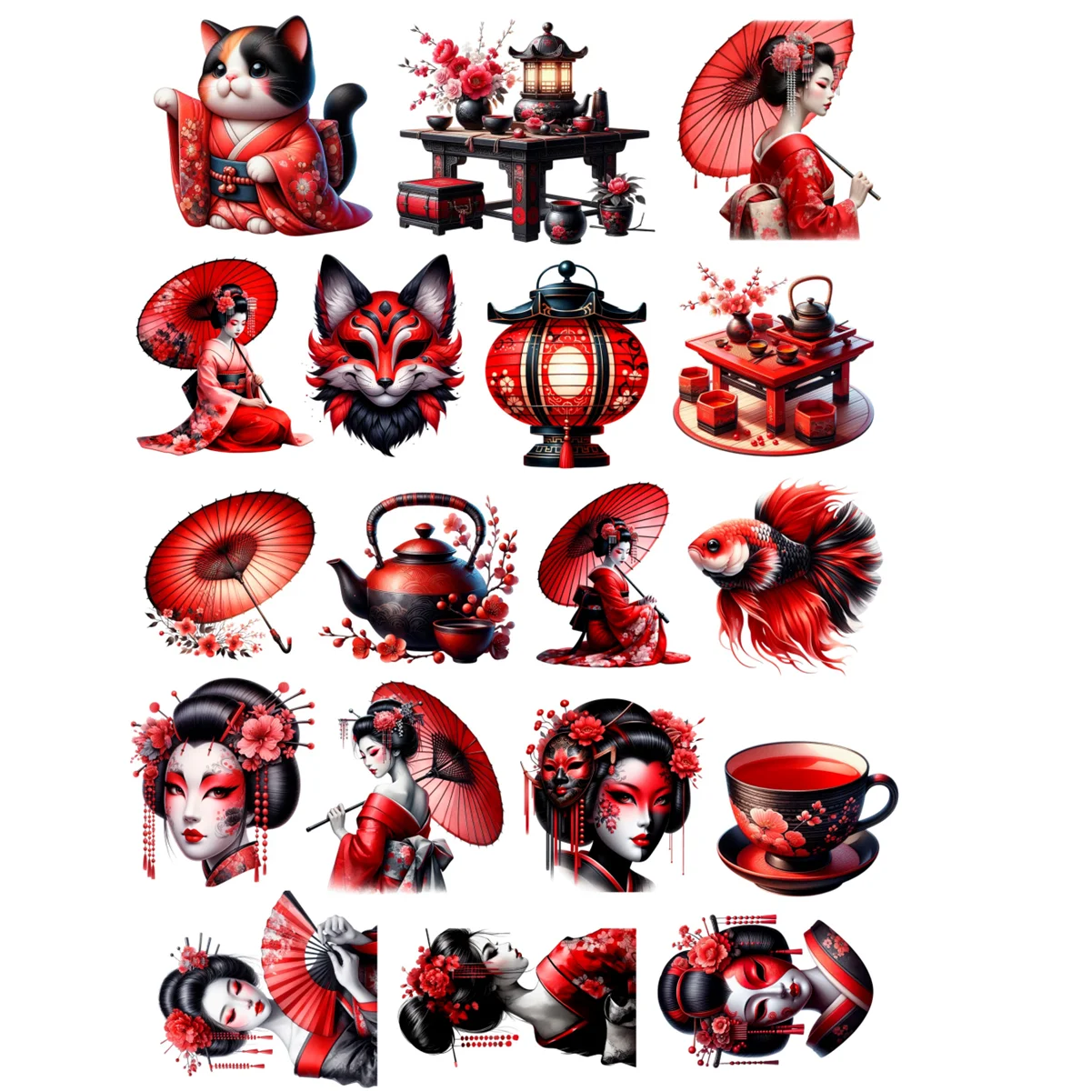 18pcs cute Japanese geisha girl stickers for DIY journals, planners, laptop decorations, book , planner , high-quality prints