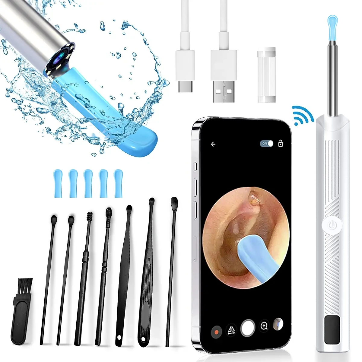 

8 Pcs Ear Set Ear Wax Removal Earwax Remover Tool Ear Canal Cleaner with 1080P Camera FSA HSA Eligible Ear Cleaning Kit