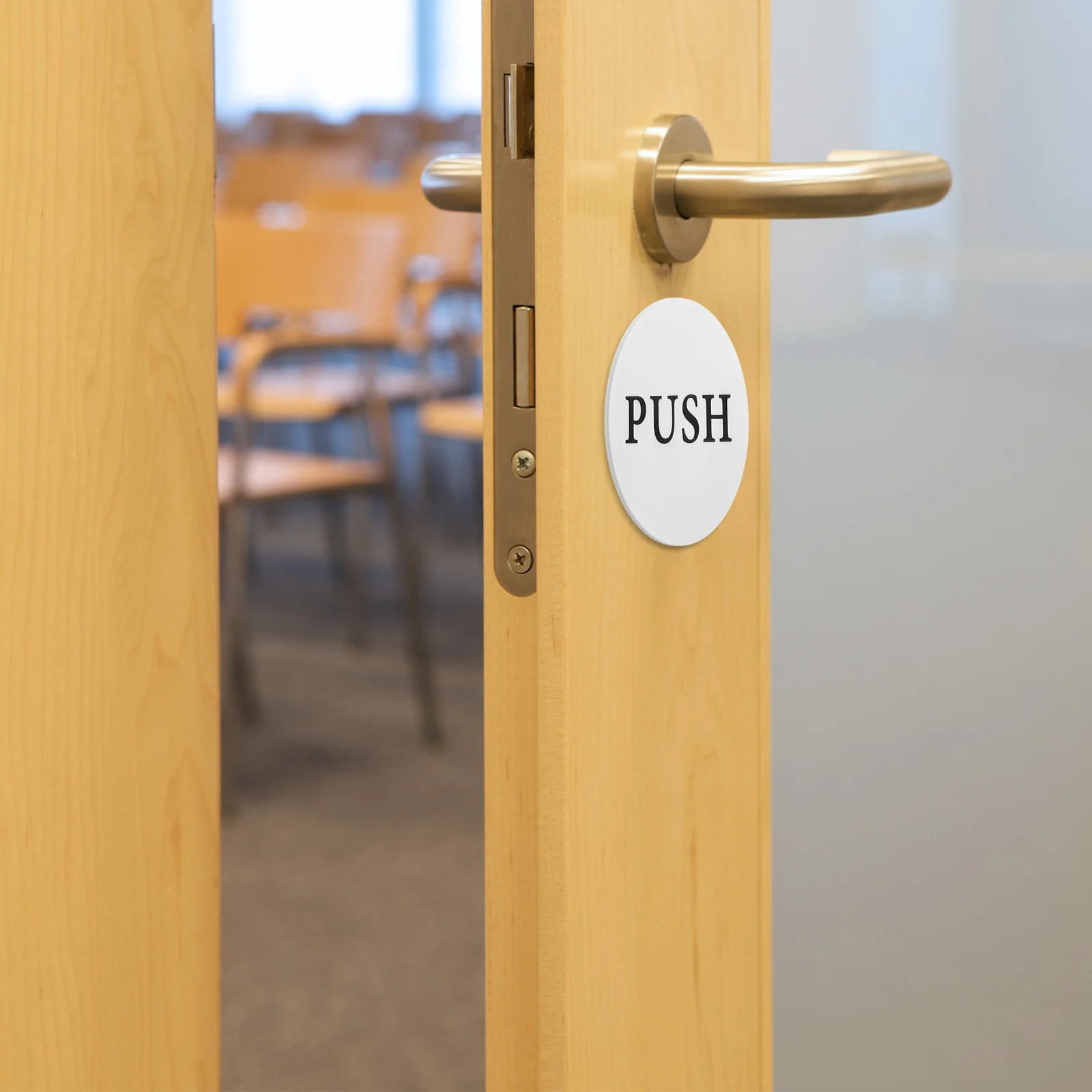 2Pcs Push Pull Door Sign Self-Adhesive Acrylic Round Sticker Removable Marker for Commercial Stores Cafes Offices