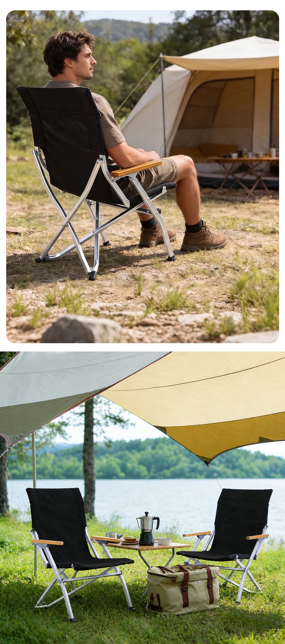 WESTTUNE Klappbarer Outdoor-Stuhl, tragbarer Liegestuhl mit hoher Rückenlehne, leichter Campingstuhl für Zuhause, Picknick, Gartenmöbel – Detail 12