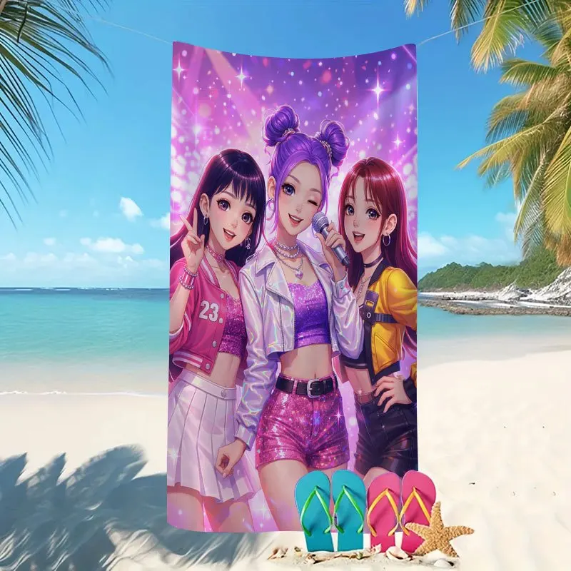 1pc Toalha de Praia K-Pop Idol Girl, Estampa 2D de Face Única, Poncho de Microfibra de Secagem Rápida para Praia, Piscina e Banho, Estilo Estético Fofo