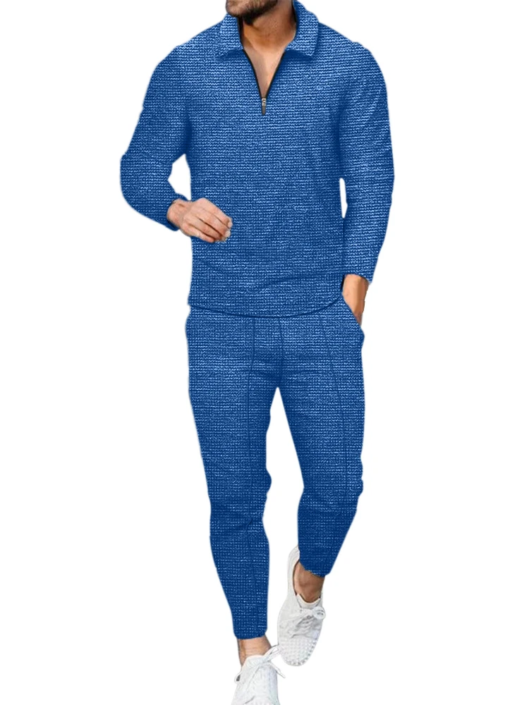 2024 Summer New European American Men's Long Sleeved Pants Two Piece Set for Sports and Casual Men's Solid Color Set S-3XL