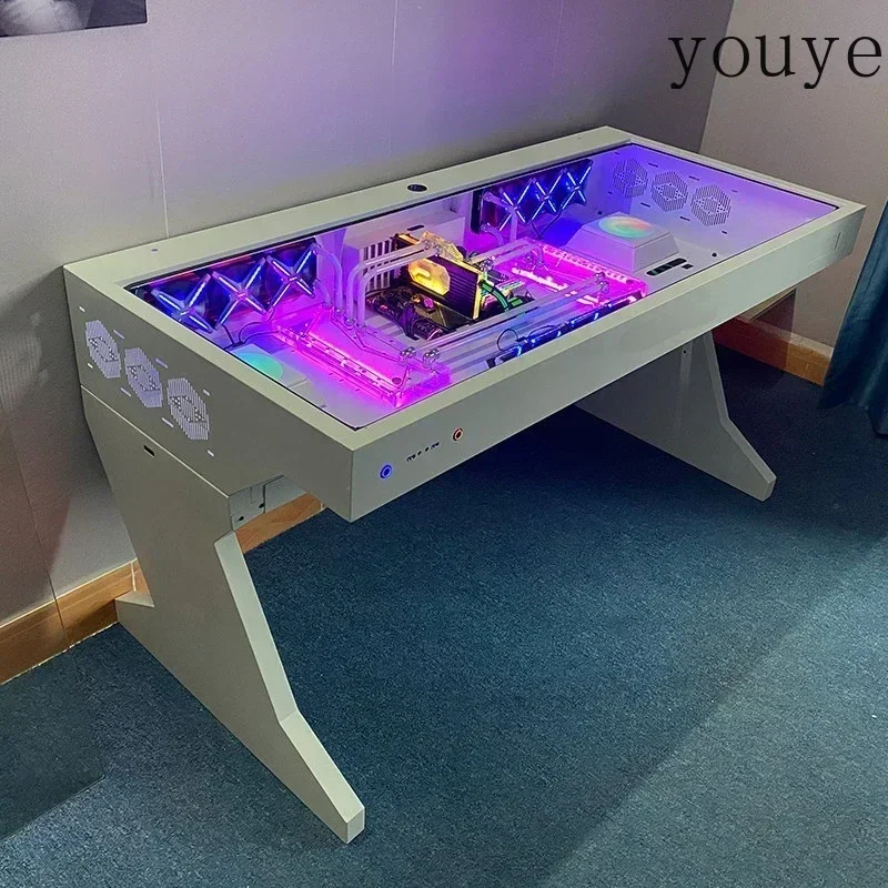 OO  Tempered Glass Side Panel Desk RGB PC Case And Desk Two In One Combo Computer Case Tower Gaming Table