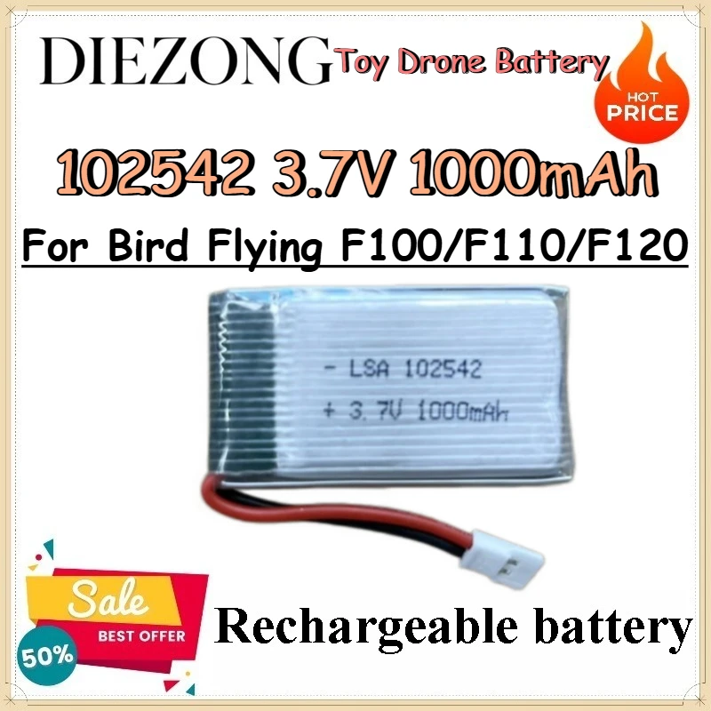 102542 3.7V 1000mAh Toy Drone Battery for Bird Flying F100/F110/F120 High-capacity Replacement Lithium Battery 102540