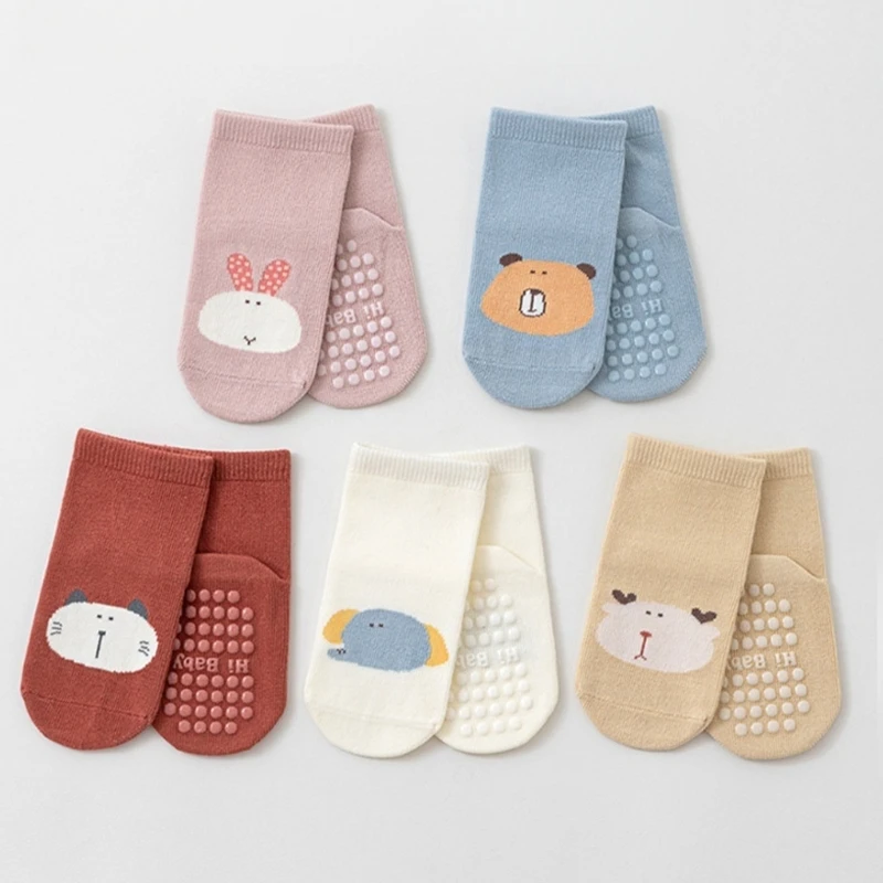 QX2D Cartoon Nonslip Socks, 1 Pair Baby Floor Socks for Toddler Indoor Strong Grip Elastic Learn to Walking Socks