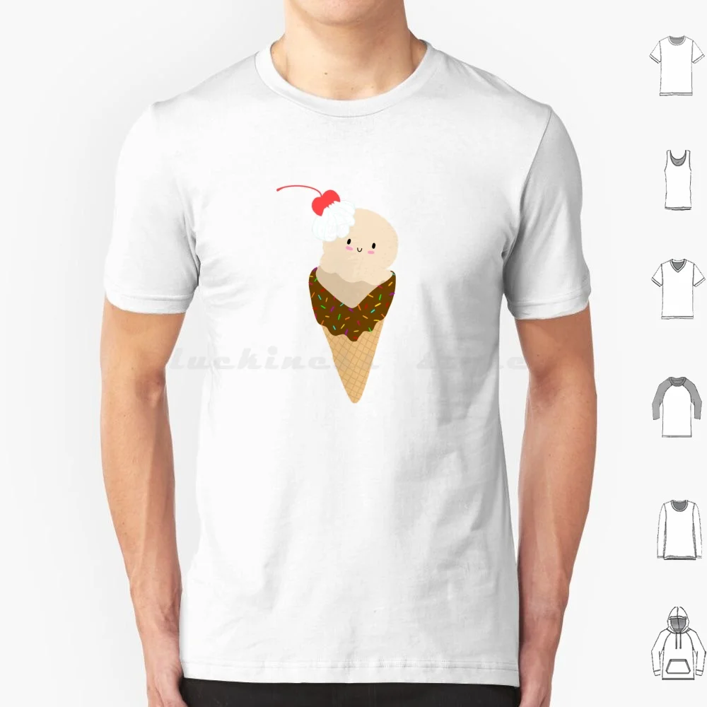 Adorable Chocolate Dipped Ice Cream Cone T Shirt 6xl Cotton Cool Tee Ice Cream Food Dessert Cone Chocolate Whipped Cream Cherry