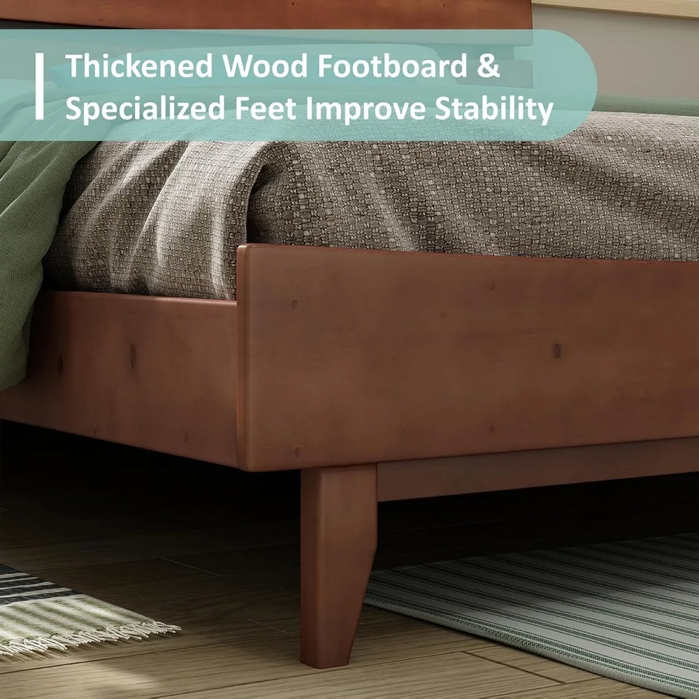 Queen Wood Bed Frame with Headboard, Mid-Century Platform Bed, Solid Wood Slats Support, No Box Spring Needed, Easy Assembly image 3