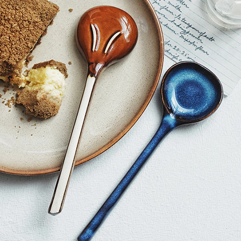 Ceramic Soup Spoon Japanese Tableware Eating Spoon Creative Long Handle Spoons Kitchen Cooking Utensil Tool Teaspoon For Kitchen