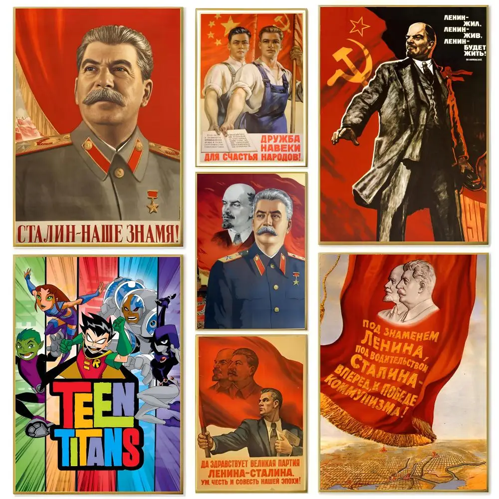 Affiche autocollante en papier imprimé de L-Lénine et de Staline, décoration artistique pour la maison, le salon, la chambre à coucher, l'entrée, le bar, le café