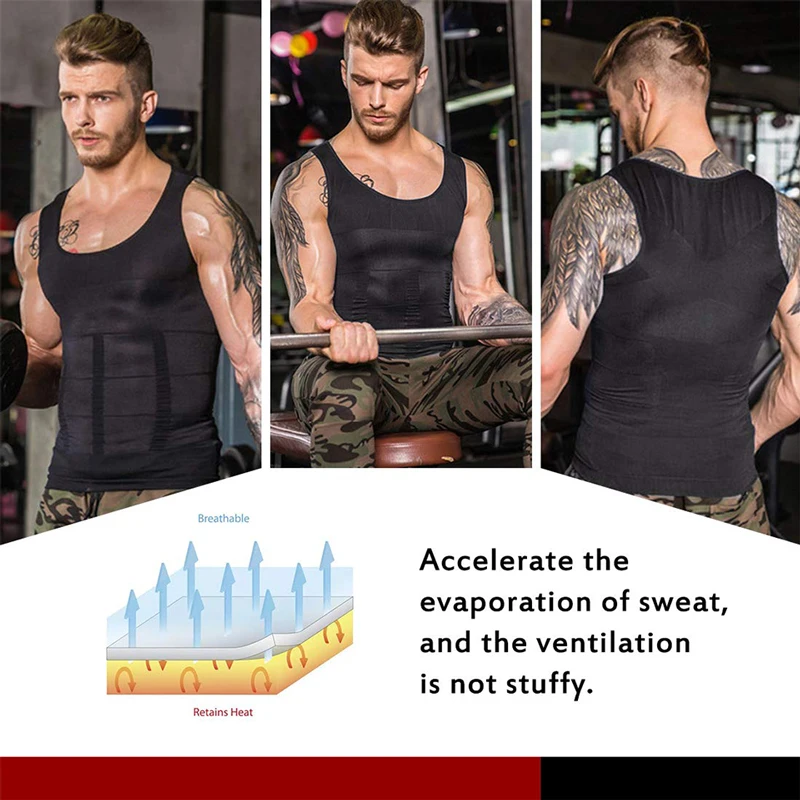 Men Body Shaper Tight Skinny Sleeveless Shirts Compression Vest Workout Waist Trainer Abdomen Slimming Tank Tops Tighten Boobs
