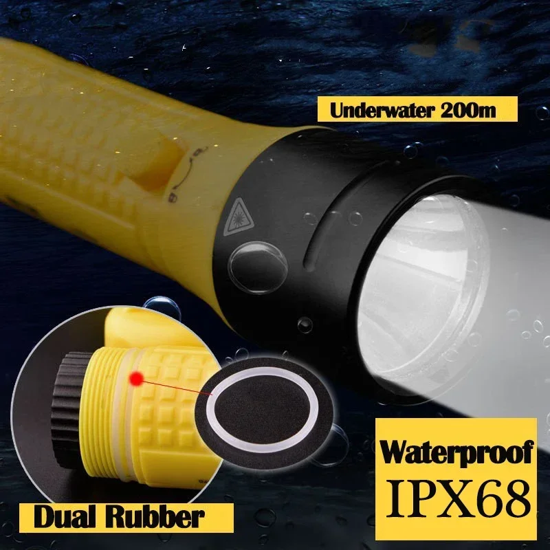 A7 senter Scuba LED, senter menyelam Scuba LED IPX8 tahan air bawah air 100m, baterai 6000mAh bisa diisi ulang untuk menyelam