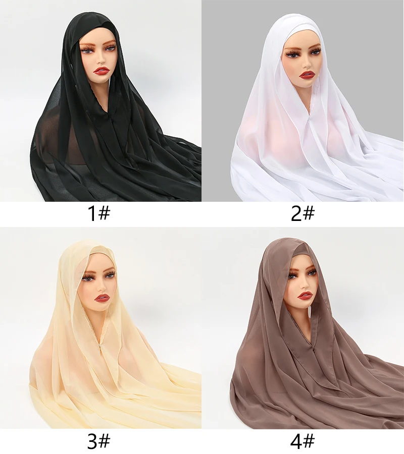 Damen-Hijab-Turban aus Chiffon mit magnetischer Schnalle, einfarbig, hochwertiges Chiffon-Kopftuch, islamischer Instant-Hijab – Detail 1