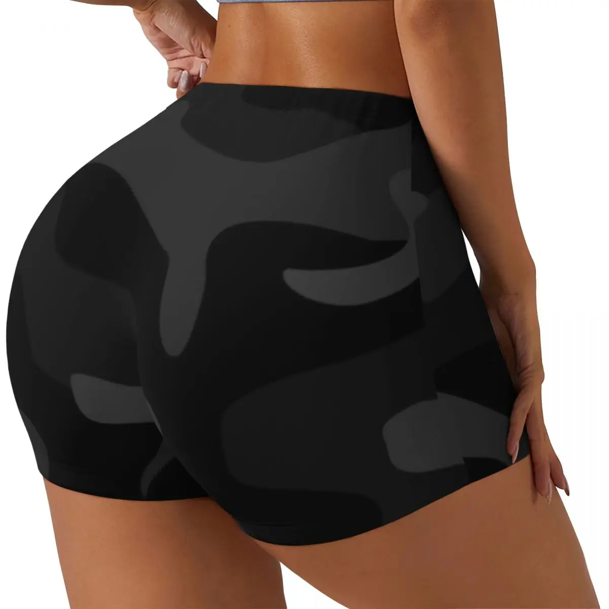 Custom Black Camouflage Pattern Workout Shorts for Women Camo Gym Running Biker Yoga Shorts