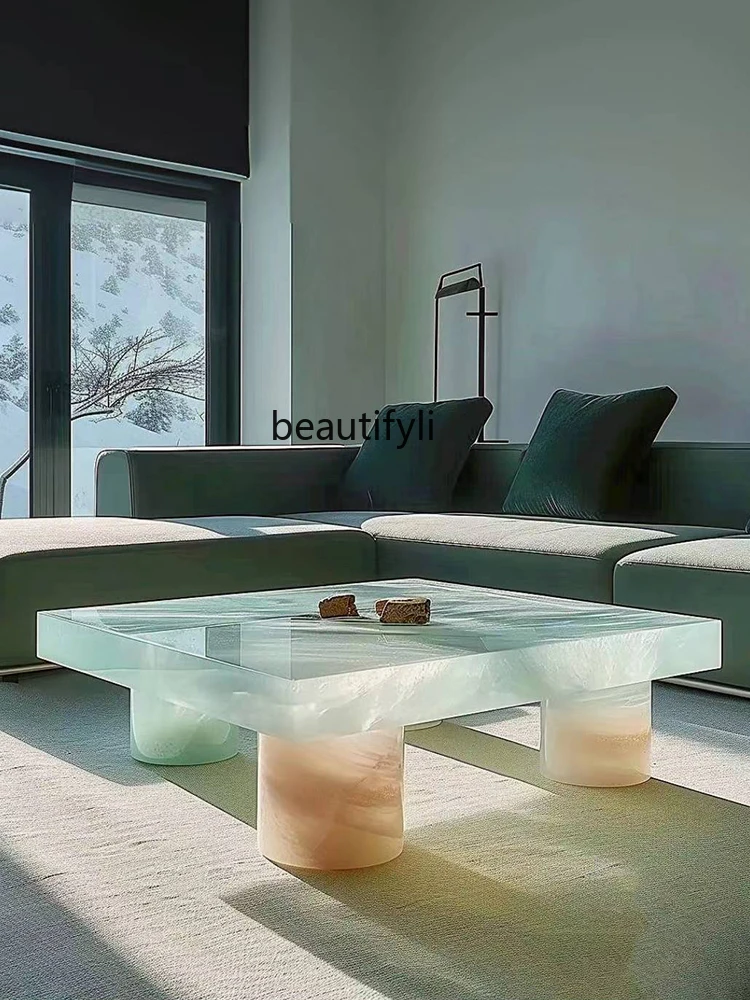 Luminous jade coffee table marble natural luxury stone crystal stone countertop living room household coffee table