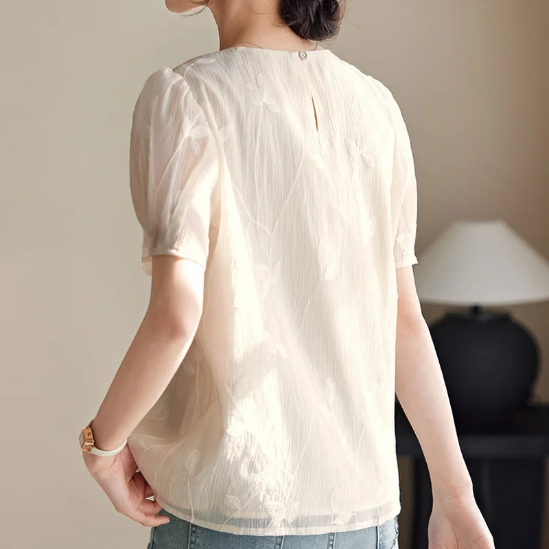 Women Short Sleeve Blouse Chic Summer Clothing 2024 New Korean Style Dongdaemun Female Casual Embroidery Tops Chiffon Blouse