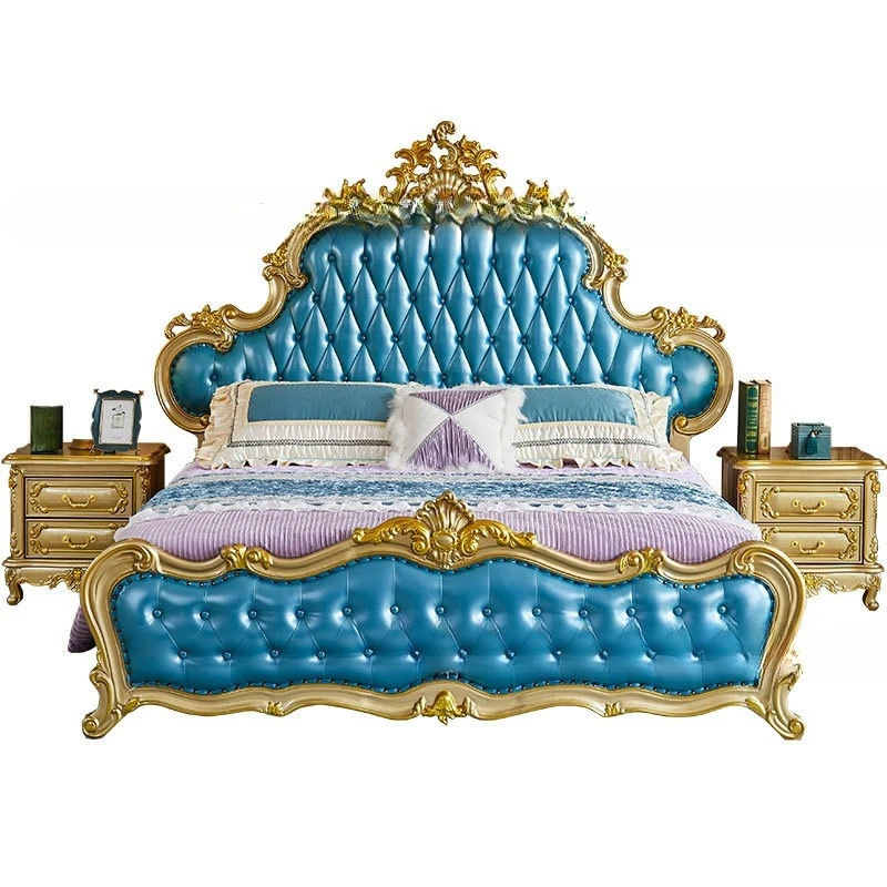 

European leather solid wood bed high-end double 1800x2000 master bedroom storage luxury