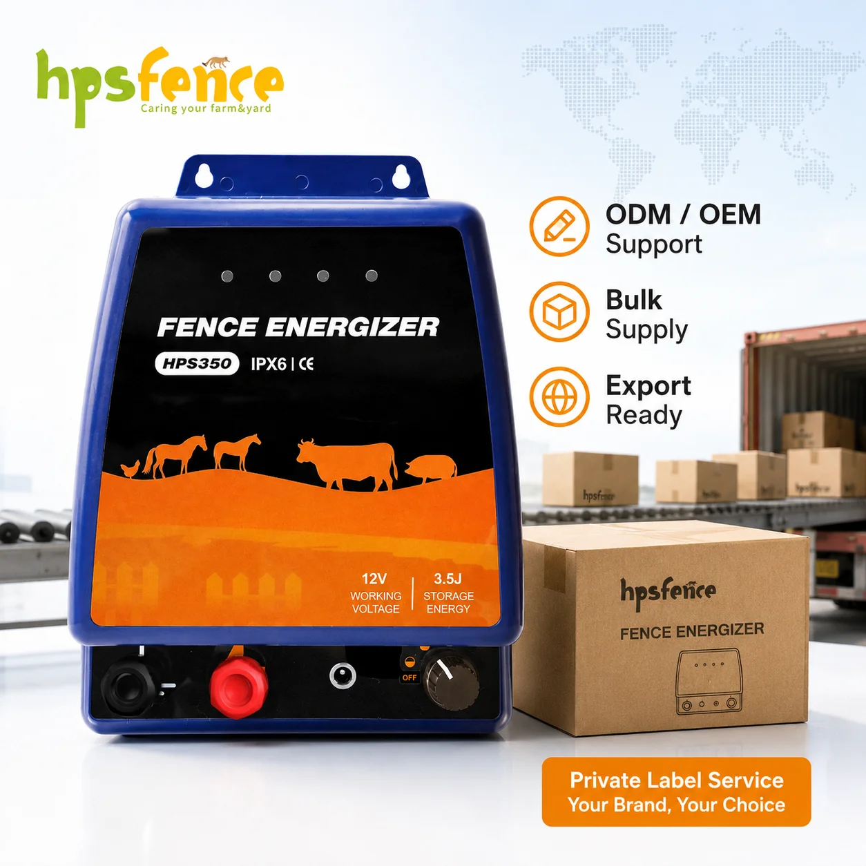 HPS350 3.5J Electric Fence Charger 12V IPX6 Fence Energizer for Sheep Goat Farm Rotational Grazing Use System