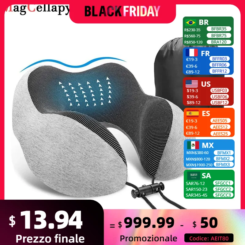 U-Shape Massage Pillow Travel Airplane Memory Foam Cervical Neck Pillows Car Head Neck Rest Air Cushion for Sleep Health Care