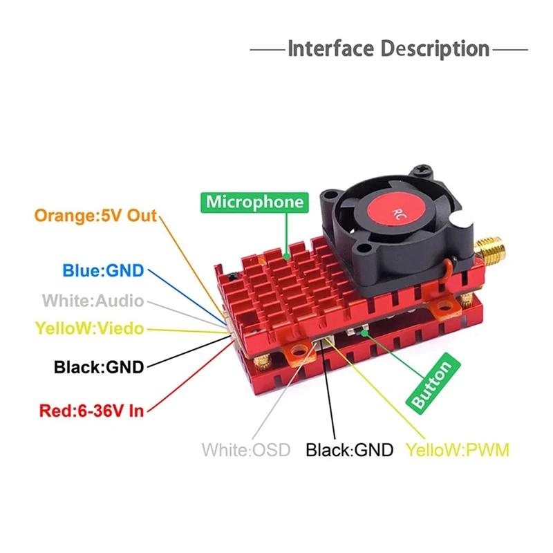 5.8G 48CH 2W FPV VTX+FPV Antenna Audio Video Transmitter 2000Mw Built-In Mic For FPV Long Range RC Drone