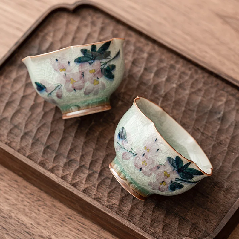 Ice Flower Hand Painted Magnolia Tea Cup Porcelain Kung Fu Tea Set Household Tea Brewing Petal Cups